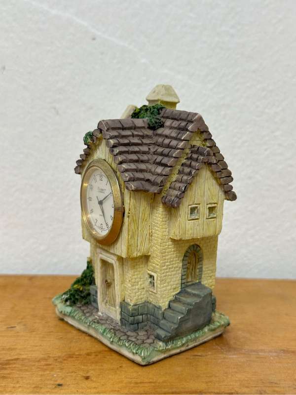 Vintage 1970s Miniature Ceramic English Cottage With Clock Tower