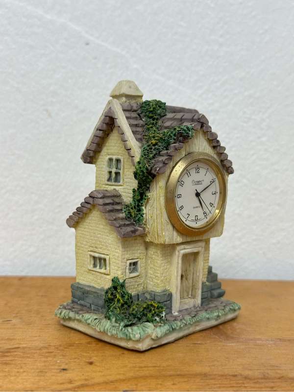 Vintage 1970s Miniature Ceramic English Cottage With Clock Tower