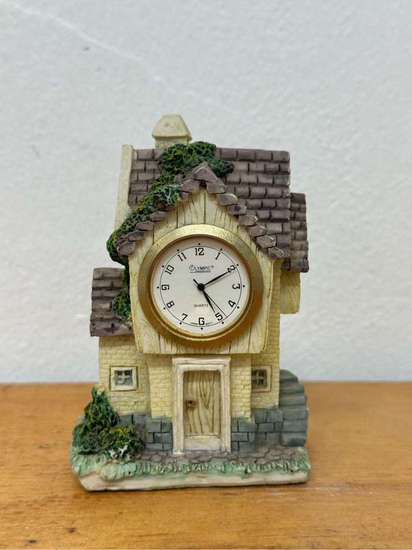 Vintage 1970s Miniature Ceramic English Cottage With Clock Tower