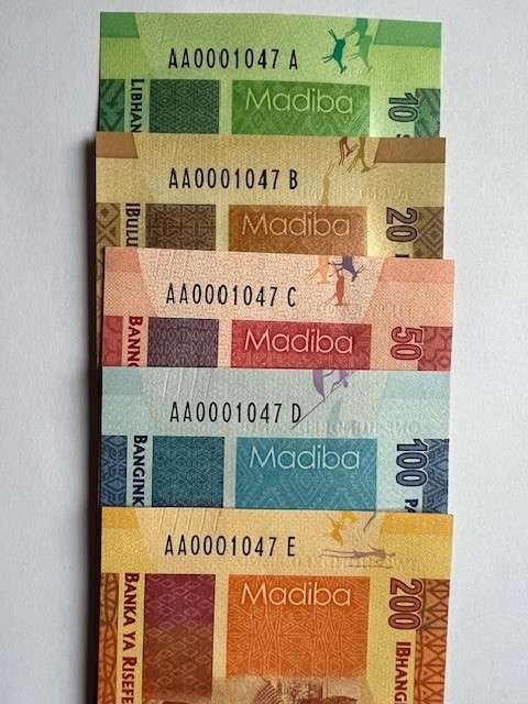 SAME SERIAL NUMBER SA BANK NOTES - "MANDELA CENTENARY 1918-2018" Prefix "AA" Set No #1047