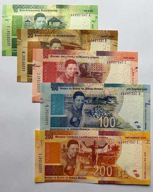 SAME SERIAL NUMBER SA BANK NOTES - "MANDELA CENTENARY 1918-2018" Prefix "AA" Set No #1047