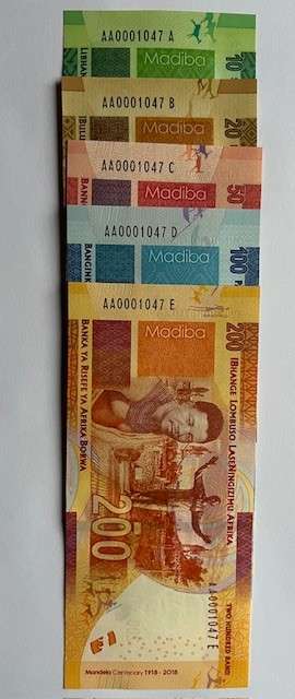 SAME SERIAL NUMBER SA BANK NOTES - "MANDELA CENTENARY 1918-2018" Prefix "AA" Set No #1047