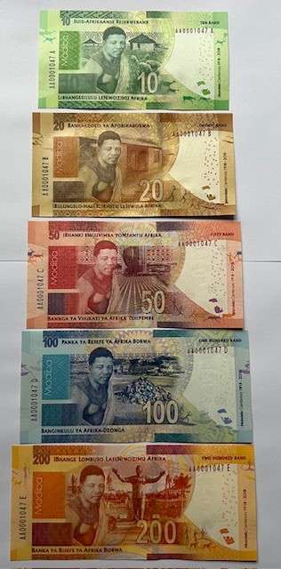 SAME SERIAL NUMBER SA BANK NOTES - "MANDELA CENTENARY 1918-2018" Prefix "AA" Set No #1047