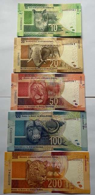 SAME SERIAL NUMBER SA BANK NOTES - PREFIX "AA" Low Same Number notes, SET No #994