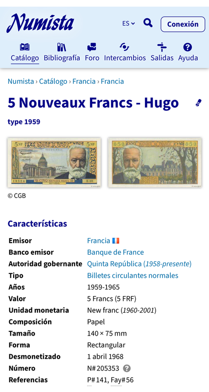 France 5 Nouveaux Francs 1964 Victor Hugo