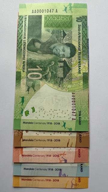 SAME SERIAL NUMBER SA BANK NOTES - "MANDELA CENTENARY 1918-2018" Prefix "AA" Set No #1047