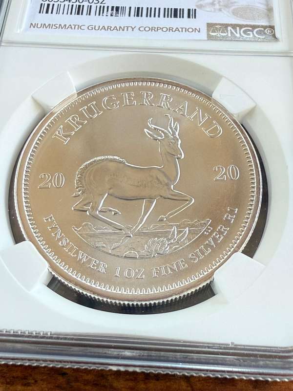 2020 Uncirculated Silver Krugerrand. TOP POP at NGC graded MS70. Rare in this grade