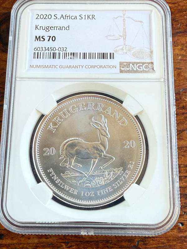 2020 Uncirculated Silver Krugerrand. TOP POP at NGC graded MS70. Rare in this grade