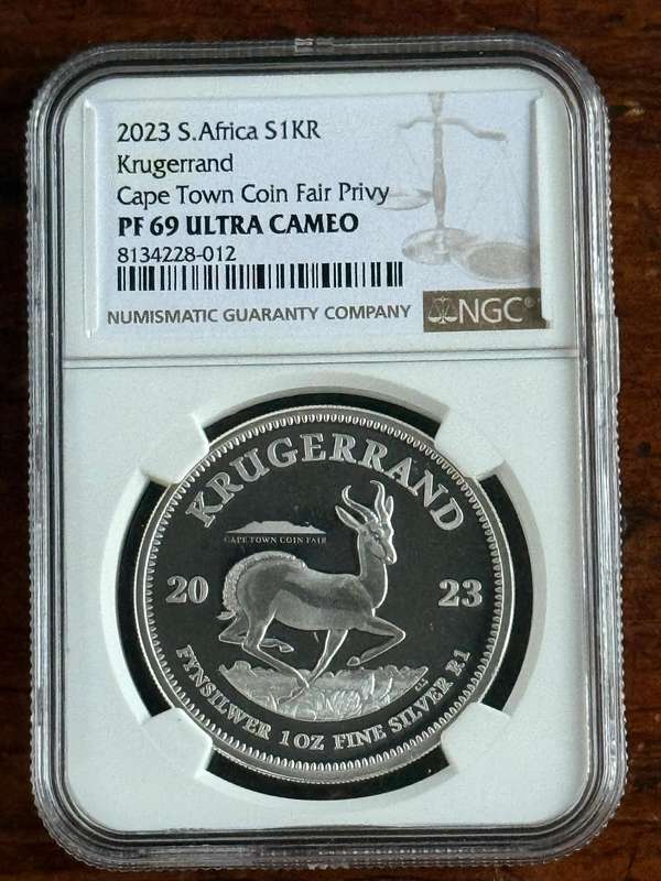 2023 Cape Town Coin Fair Privy (Table Mountain) Proof Silver Krugerrand. Limited Mintage of 1000