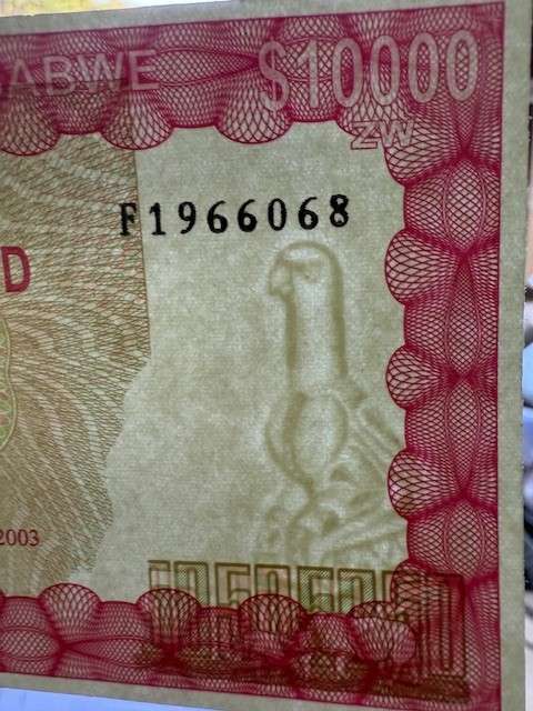 Zimbabwe $10,000 Bearer Cheque - Issued 15 September 2003 - Acting Governor