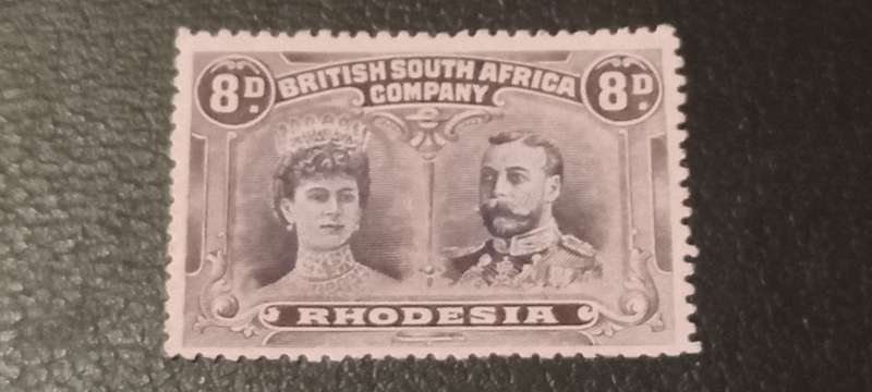 RHODESIA-Double Heads,8d, Specialised listing Perf 13.5, Black and Purple