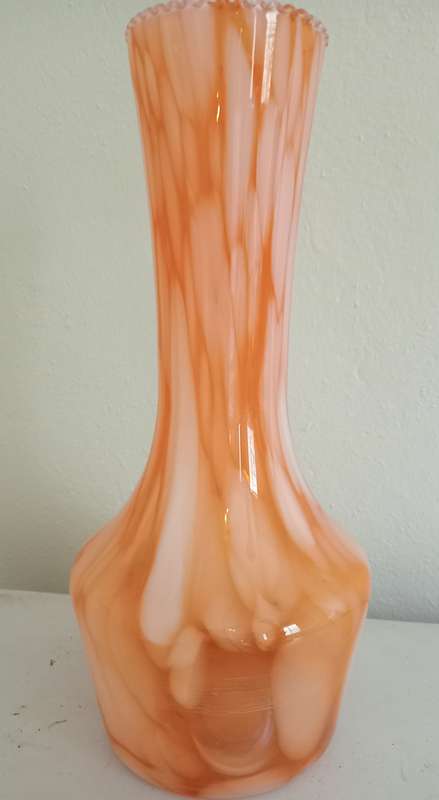 Stunning Murano Orange and White Vase 25cm H