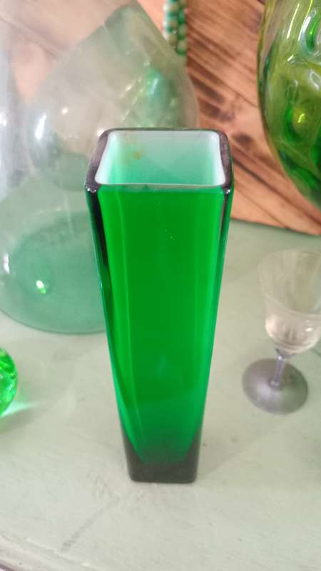 Vintage Green and white inside Bud vase
