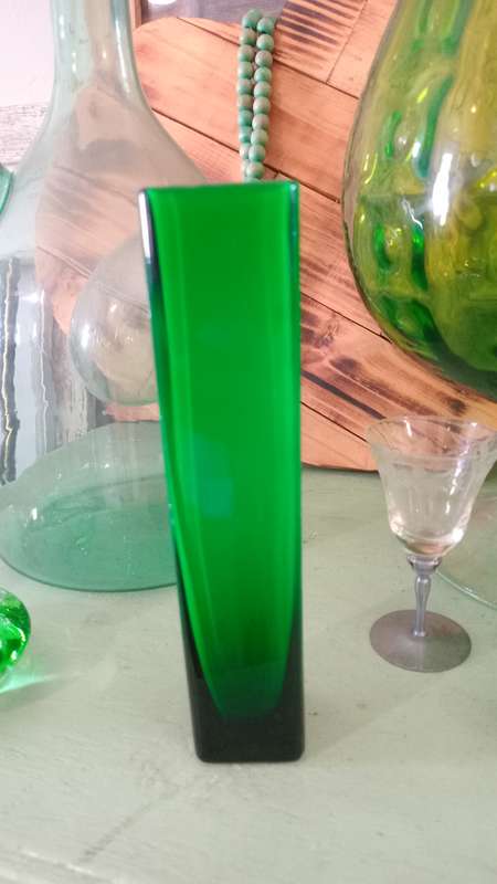 Vintage Green and white inside Bud vase