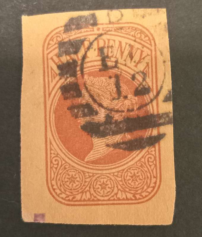 GB QV Halfpenny Newspaper Wrapper cut out with Cancel ½d Brown