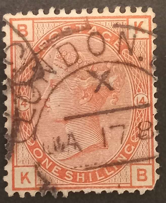 GB 1880-83 1 Shilling Brown, Wmk Imperial Crown, Plate 14 SG 163