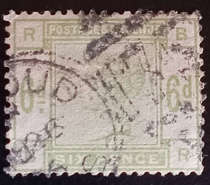 GB-1883, 6d, dull green,SG194 WM imperial crown, CV R1600