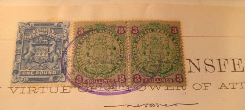 BSAC £1 deep blue+ 3 Shillings Pair on Deed of Transfer Page CV R2000+