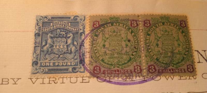 BSAC £1 deep blue+ 3 Shillings Pair on Deed of Transfer Page CV R2000+