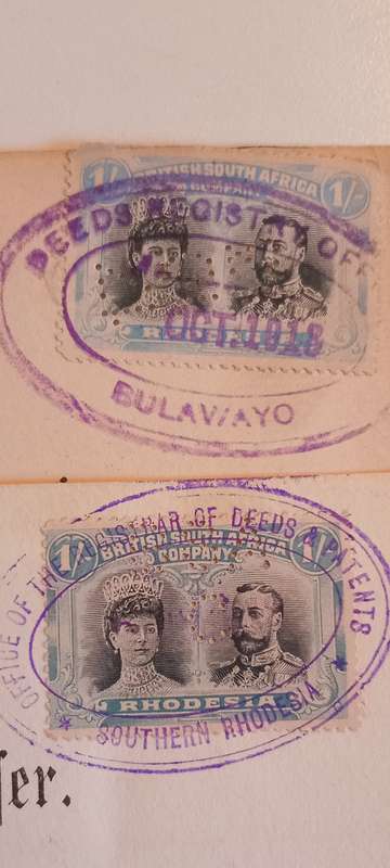 BSAC- 1910 2 x Rhodesia 1/- Double Heads shades