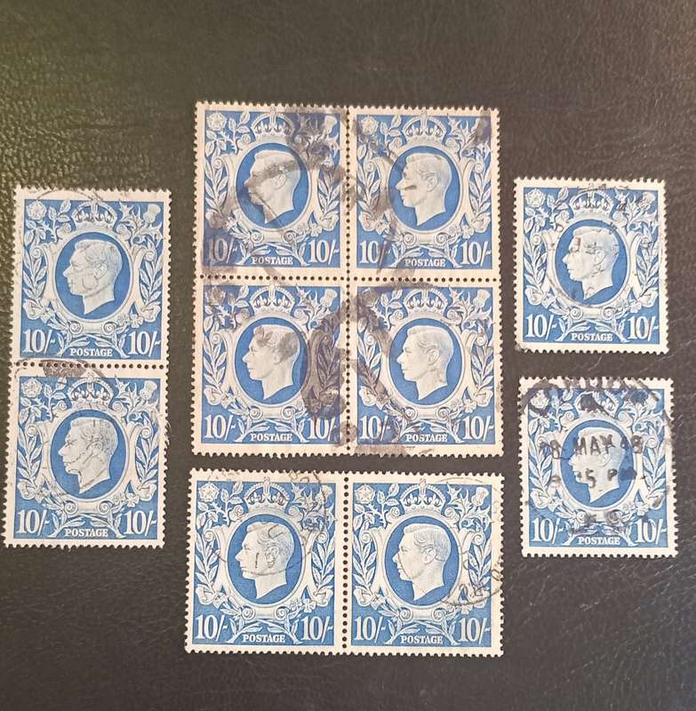GREAT BRITAIN 10s Bright Blue 2x Pairs + Block of 4 + Single SG478a
