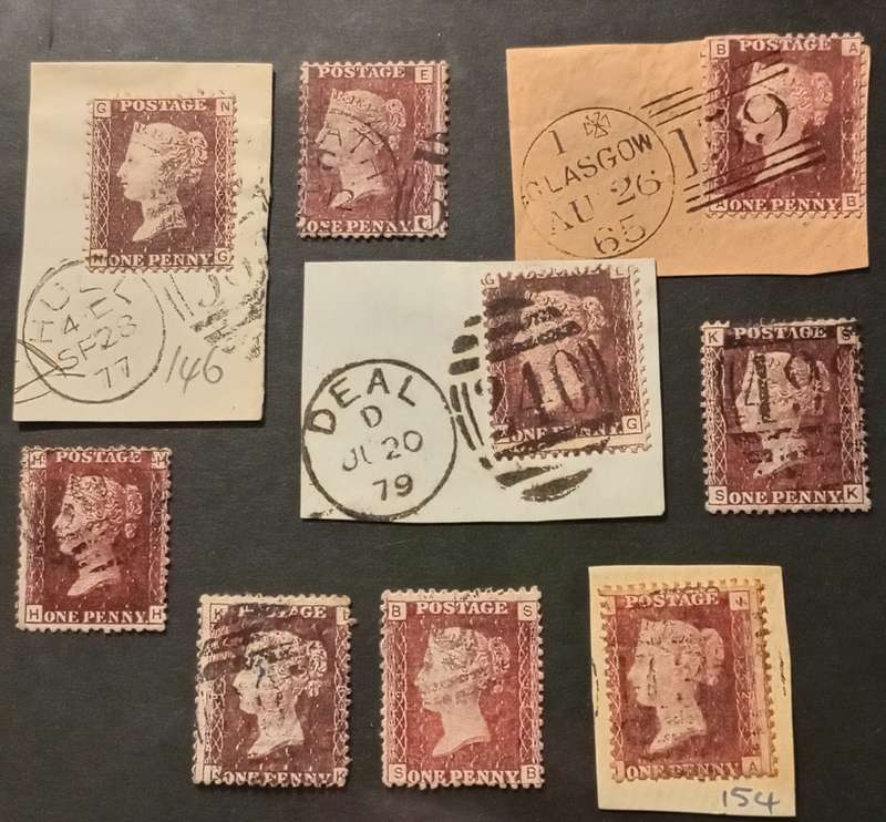 REDUCED!GREAT BRITAIN QV SG43 Penny Red Shades x 9 Plum,Lake Plum and deep Plum, Rare shades,High CV