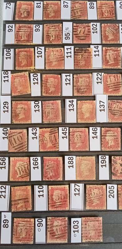 REDUCED!!GB QV SG43 Penny Red Huge lot of 45 different plate nrs with 49 stamps
