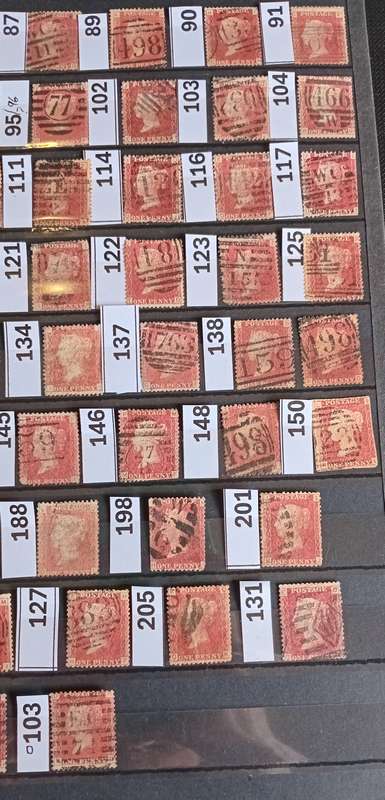 REDUCED!!GB QV SG43 Penny Red Huge lot of 45 different plate nrs with 49 stamps