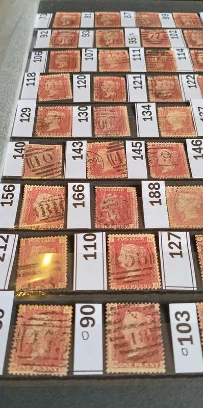 REDUCED!!GB QV SG43 Penny Red Huge lot of 45 different plate nrs with 49 stamps