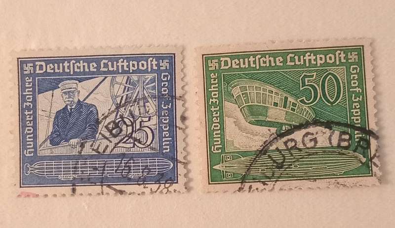 (34)Germany Deutsches Reich Luftpost 25 & 50 Pennig 1938 Zeppelin