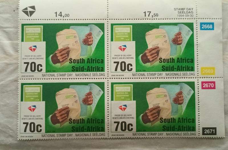 (48) RSA,1994, NATIONAL STAMP DAY BLOCK OF 4 MNH