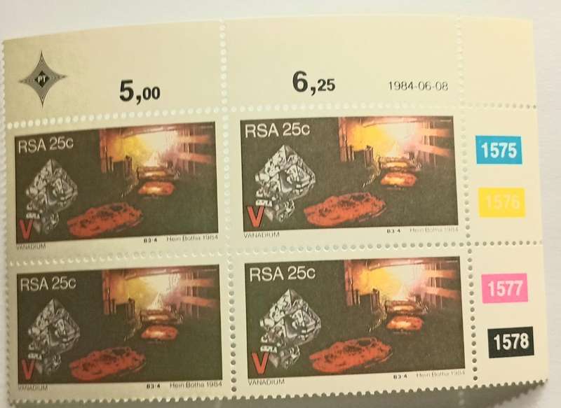 (41) RSA 1984 Block of 4, 25c Strategic Minerals MNH