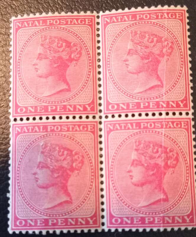 (50) NATAL 1874-78, 1d Block of 4 MNH, with pre printed paperfold