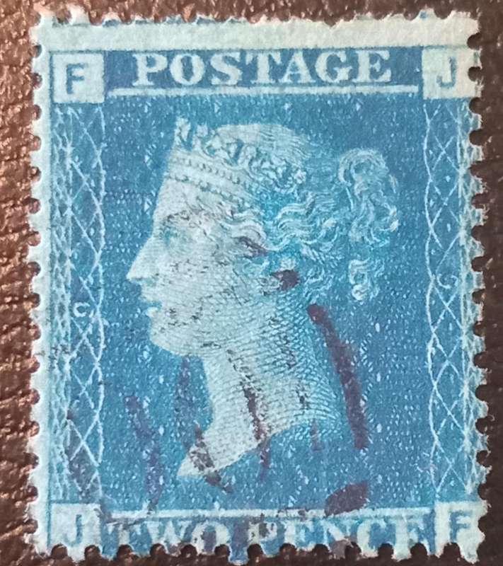 (53) GREAT BRITAIN, 2d,BLUE, PLATE 9,LIGHT CANCEL