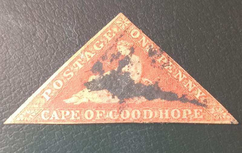 (61) Cape of Good Hope 1853, 1d deep brick red Triangular Issue.2 Good Margins. High CV
