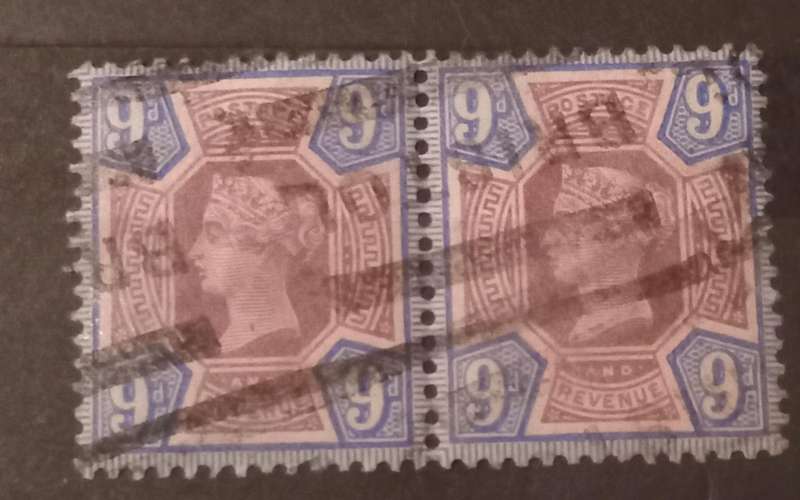 (69) GREAT BRITAIN 1887-1900, 9d purple and blue pair, SG209 with Bristol Cancel,CV R1000+