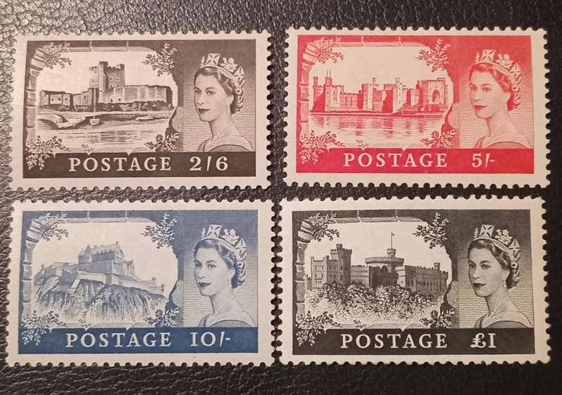 (62) GB,1958-65, Castles,SG595a-598a,WMK(179) Multiple CrownsMint Set
