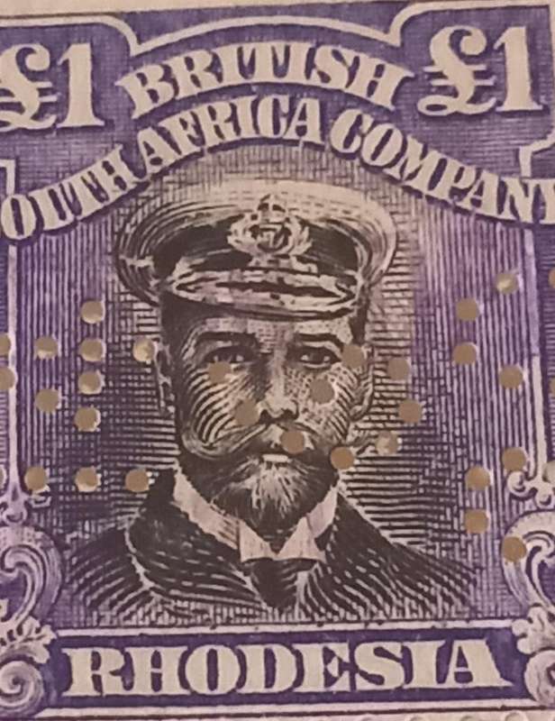 (80)Rhodesia(BSAC) 1913 1 Pound Pair On complete Deed of Transfer, incl. 5&10 Shillings all perfined