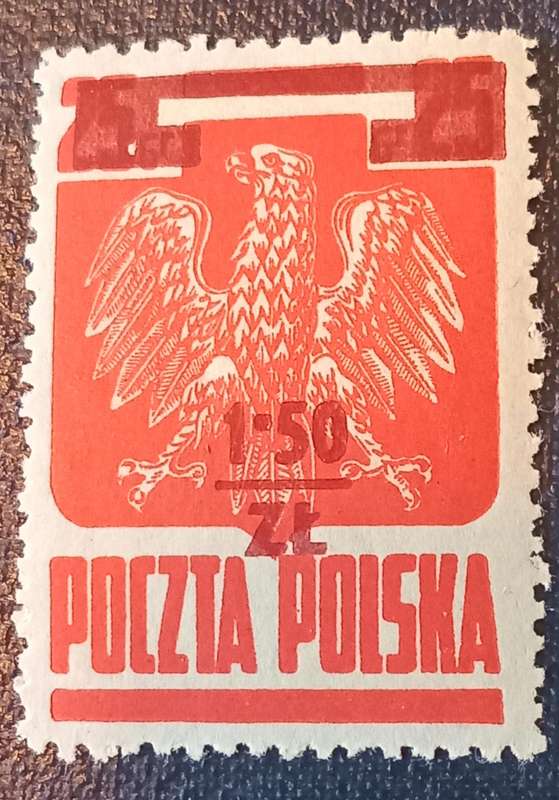 (81P)SCARCE AND VALUABLE POLAND 1945, 1.50z on 25g deep red (Scott 346a),