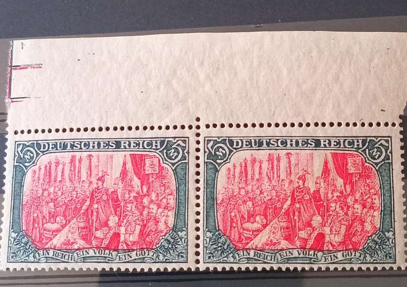 GERMAN REICH 5 MARK PAIR!!, PEACE PRINTING, GREEN BLACK/DARK CARMINE, VERY RARE TO FIND IN A PAIR