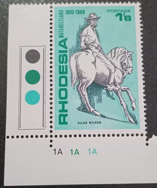 RHODESIA 1968, 1s 6d var #186a, spot on Horses back
