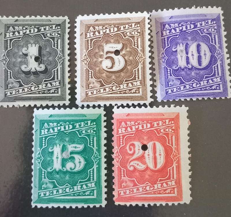 USA, 5 AM Rapid Tel Co. Telegram Stamps With Punch Cancel