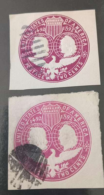 USA 1893 2 x EMBOSSED cut outs #U349 2c Violet(2 shades)