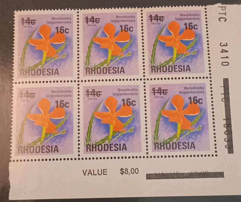 RHODESIA 1976 Joined '6' & 'c' of 6c, SG 527(var) MNH BLOCK OF 6 With other variants aswell