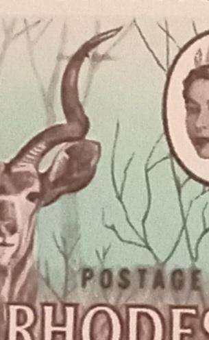 RHODESIA 1966 3d KUDU SCARCE ANTLER FLAW in 1 stamp of a pair