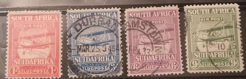 Union of SA, 1st Airmail issue, 1d MNH 3d-9d used