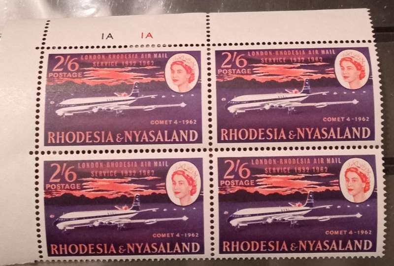RHODESIA 1962. 2s 6d, CONTROL BLOCK OF 4, CYLINDER 1A MH