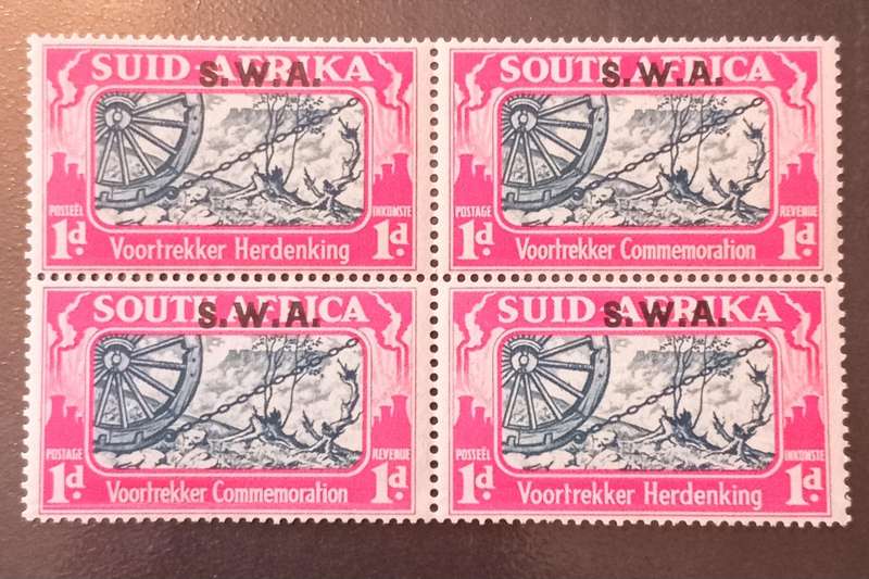 1938 SA overprint S.W.A. #136 1d Block of 4