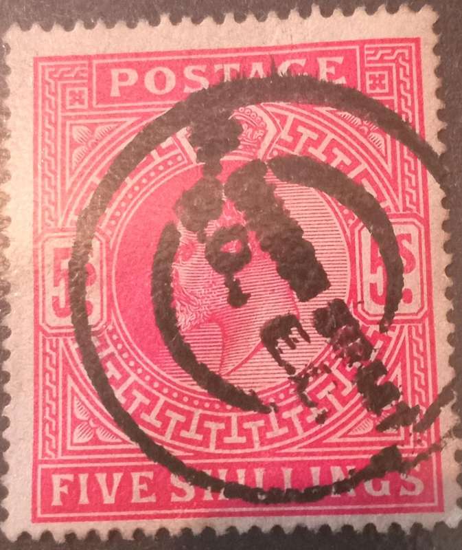Great Britain SC# 140. Used 1902-11. 5sh King Edward Carmine Rose