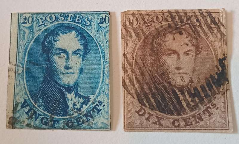 1849 Belgium Sc# 2 - 20¢&10c King Leopold I  Cv $180+ WM Posthorn